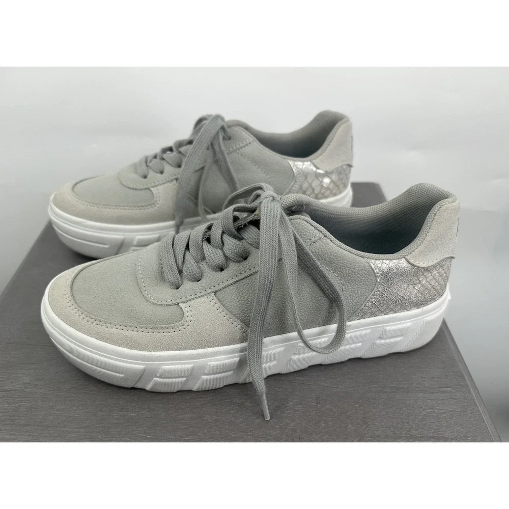Blowfish Malibu Gray Suede Low Top Platform Sneakers Silver Croc Shoe Womens 8.5
